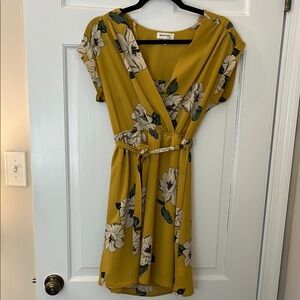Monteau Womens Mustard Floral Wrap Dress Size Medium